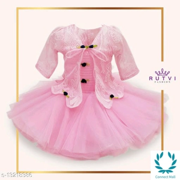 Little Princess Girl's  Net Frock - 6-12 Months, Baby Pink, Net, Frock, Pack of:1